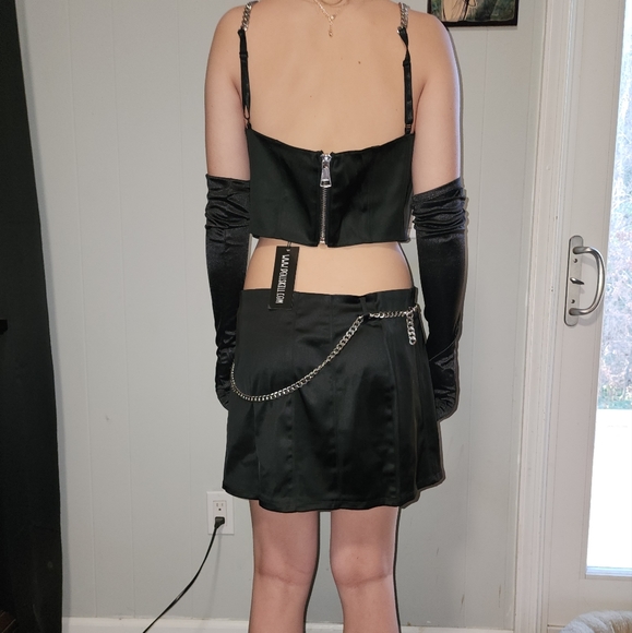 NWT Dolls Kill Sexy , Midnight Black Satin Skirt Set - Picture 4 of 12